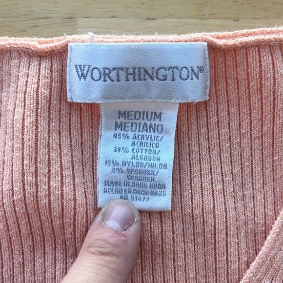 Vintage Worthington Cotton Blend Ribbed Square Neck Pink Top - Picture 2 of 3
